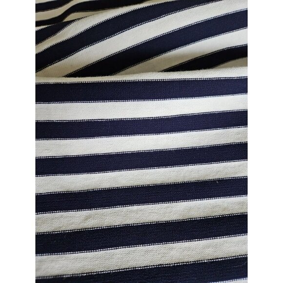 Eliza J Dress M Navy White Striped SS Bodycon Reverse Knit Midi Stretch Nautical - Picture 10 of 13